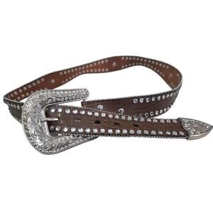 Blazin Roxx Large Brown Leather BELT Rhinestone Western Bling Silver